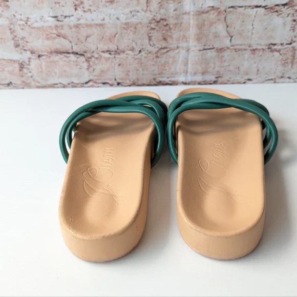 J. Crew Green and Tan Open-Toe Sandals with Crisscross Straps - Picture 5 of 9
